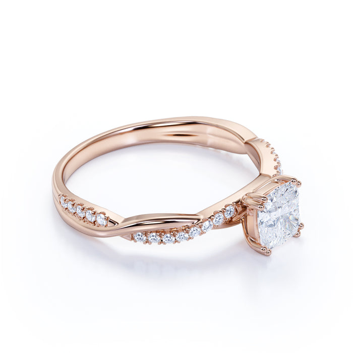 1.50 Carat Cushion Cut Moissanite & Diamond Pave Infinity Engagement Ring in Rose Gold