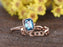 2 Carat Emerald Cut London Blue Topaz and Diamond Antique Flower Wedding Ring Set in Rose Gold