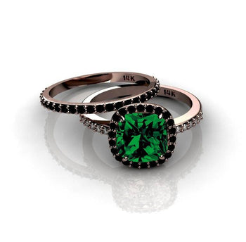 2.00 carat Emerald and Black diamond Halo Bridal Set in Rose Gold