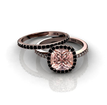 Limited Time Sale 2 Carat Morganite and Black diamond Halo Bridal Set in Rose Gold