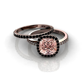 Limited Time Sale 2 Carat Morganite and Black diamond Halo Bridal Set in Rose Gold