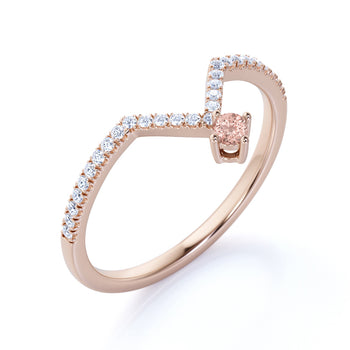 Geometric Design 0.75 Carat Round Cut Morganite and Pave Diamond Stacking Ring in Rose Gold