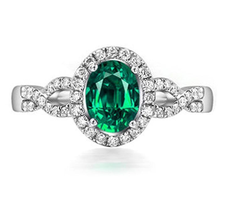 1 Carat Emerald and Diamond Halo Engagement Ring