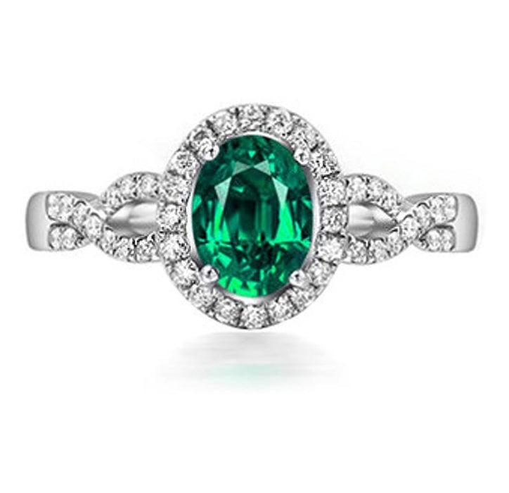 1 Carat Emerald and Diamond Halo Engagement Ring