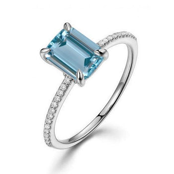 1.25 Carat Emerald Cut Aquamarine and Diamond Engagement Ring in White Gold