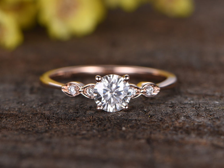 5 Stone 1.25 Carat Round Cut Moissanite and Diamond Engagement Ring in Rose Gold