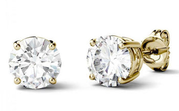 Bestselling 4 Prong 2 Carat Round Cut Moissanite Stud Earrings in Yellow Gold