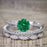 1.50 Carat Round cut Emerald and Diamond Solitaire Trio Wedding Bridal Ring Set in White Gold