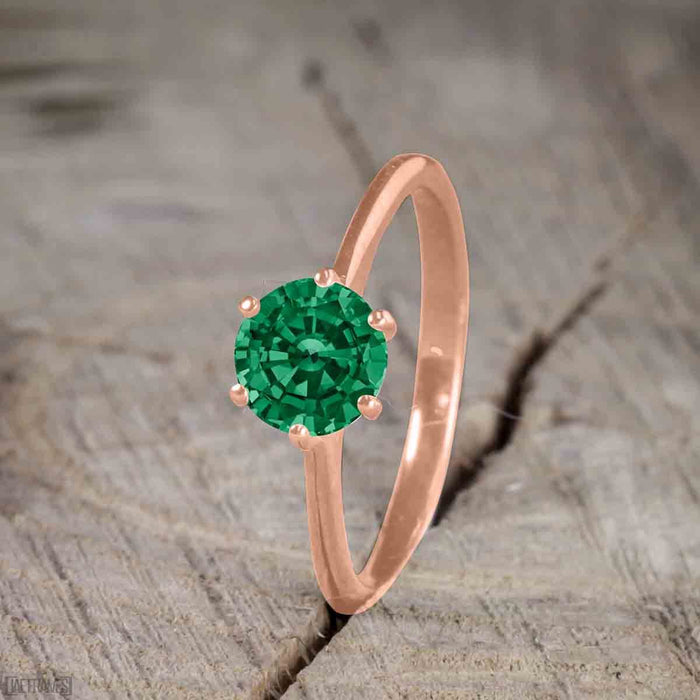 Beautiful 1 Carat Round cut Emerald Solitaire Engagement Ring for Women in Rose Gold