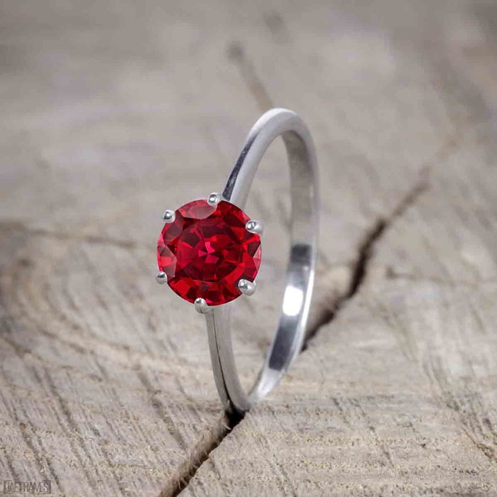 Unique 1.50 Carat Round cut Ruby and Diamond Trio Wedding Ring Set in White Gold for Her