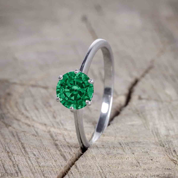 Unique 1.25 Carat Round cut Emerald and Diamond Bridal Set with semi eternity band in White Gold