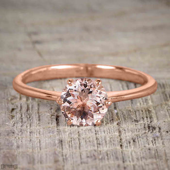 1 Carat Round Cut Morganite Solitaire Engagement Ring in Rose Gold