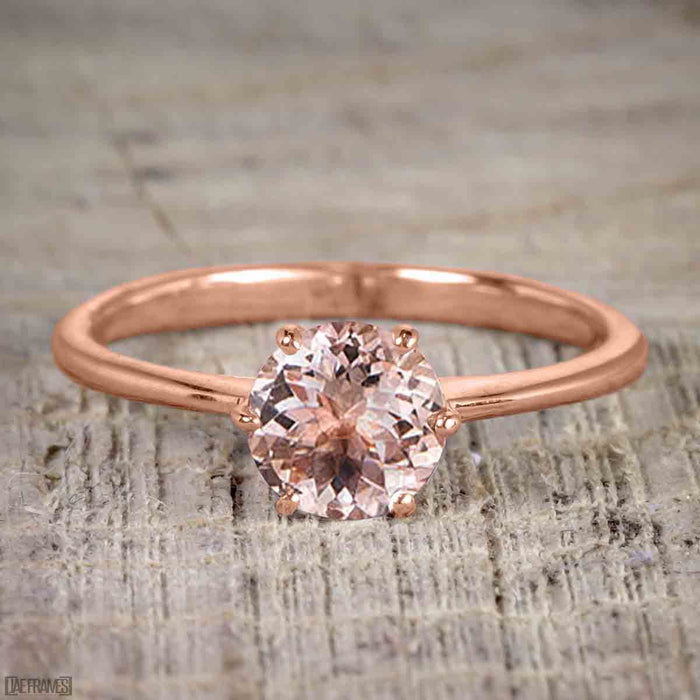 1 Carat Round Cut Morganite Solitaire Engagement Ring in Rose Gold