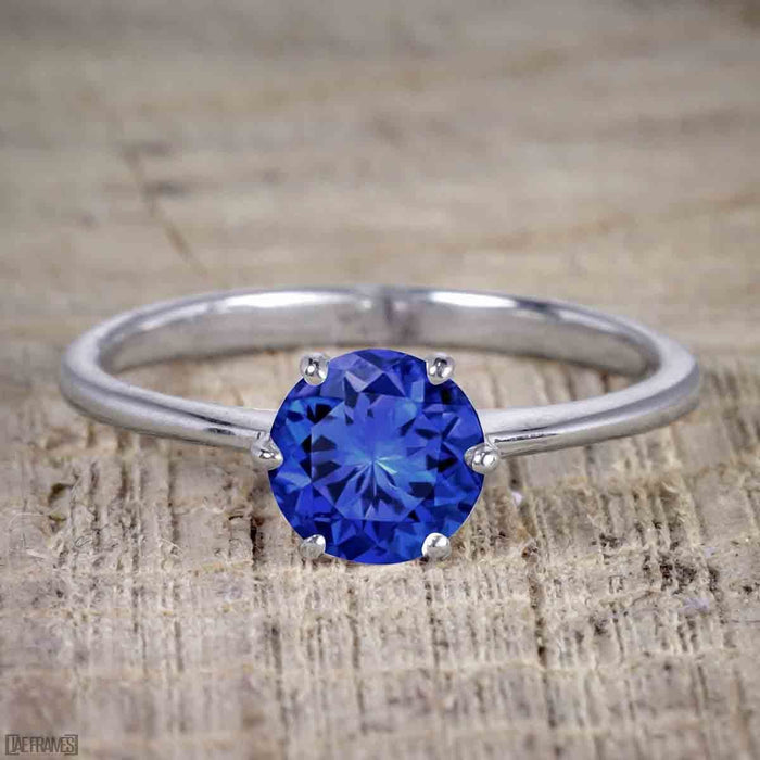 Art Deco 1.50 Carat Round Cut Sapphire and Diamond Trio Wedding Ring Set White Gold