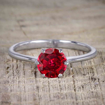 1 Carat Round cut Ruby Solitaire Engagement Ring in White Gold