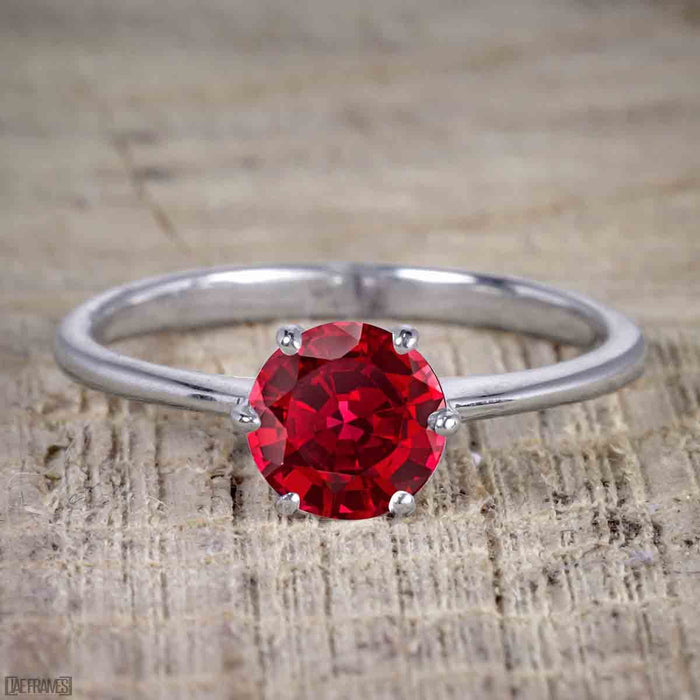 1 Carat Round cut Ruby Solitaire Engagement Ring in White Gold