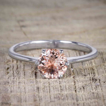 1 Carat Round Cut Morganite Solitaire Engagement Ring in White Gold