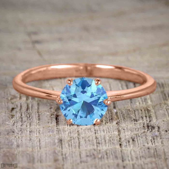 1.50 Carat Round cut Aquamarine and Diamond Trio Wedding Ring Set in Rose Gold