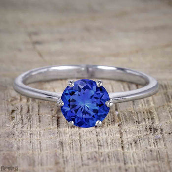 1 Carat Round Cut Sapphire Solitaire Engagement Ring in White Gold