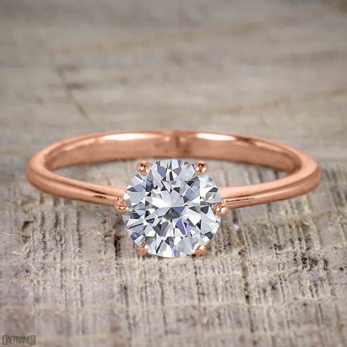 1.50 Carat Round Cut Moissanite and Diamond Solitaire Trio Wedding Bridal Ring Set in Rose Gold