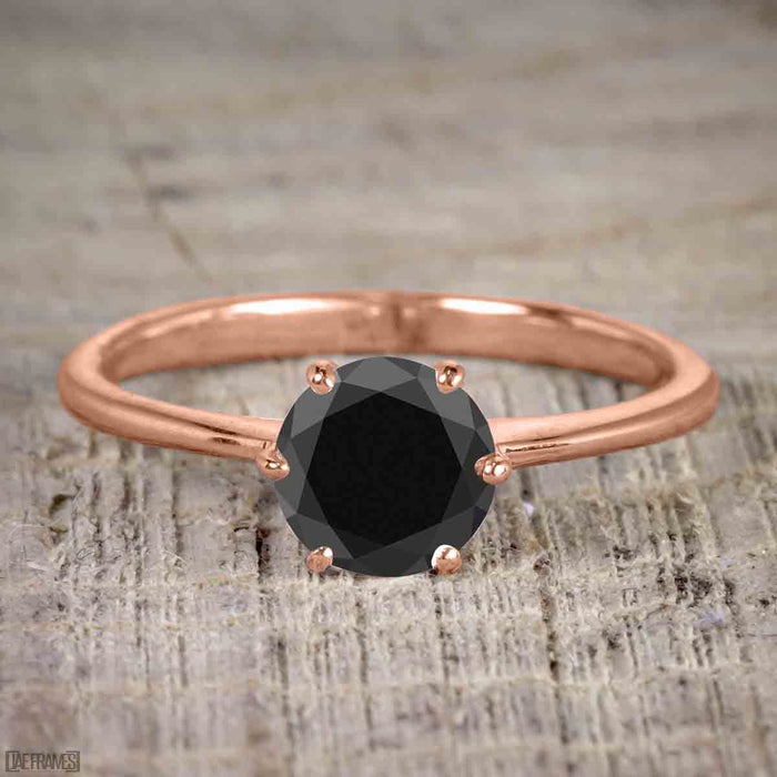 Perfect 1.25 Carat Round Cut Black Diamond Bridal Ring Set in Rose Gold