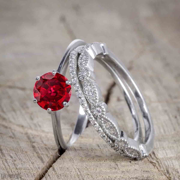 Bestselling 1.50 Carat Wedding Ring Set with Ruby and Diamond for Women in White Gold