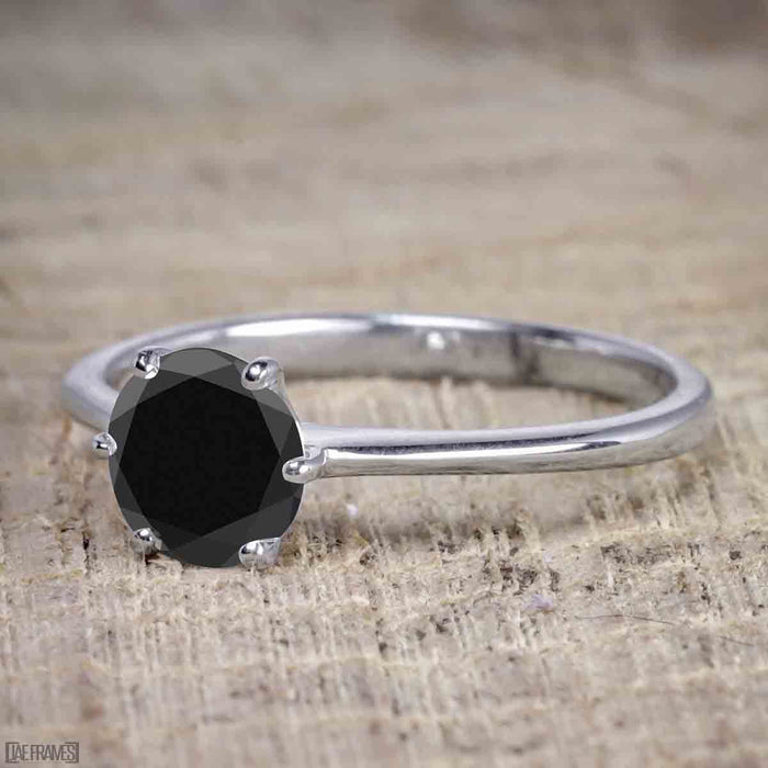 Art Deco 1.25 Carat Round Cut Black Diamond Wedding Bridal Ring Set in White Gold