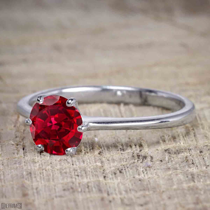 Perfect 1.25 Carat Round cut Ruby and Diamond Bridal Ring Set in White Gold