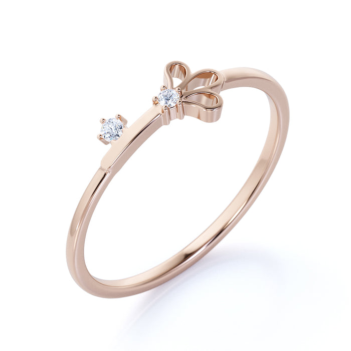 Charming Key Design Diamond Stacking Ring in Rose Gold