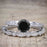 Art Deco 1.25 Carat Round Cut Black Diamond Wedding Bridal Ring Set in White Gold