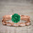1.50 Carat Round cut Emerald and Diamond Solitaire Trio Wedding Bridal Ring Set in Rose Gold