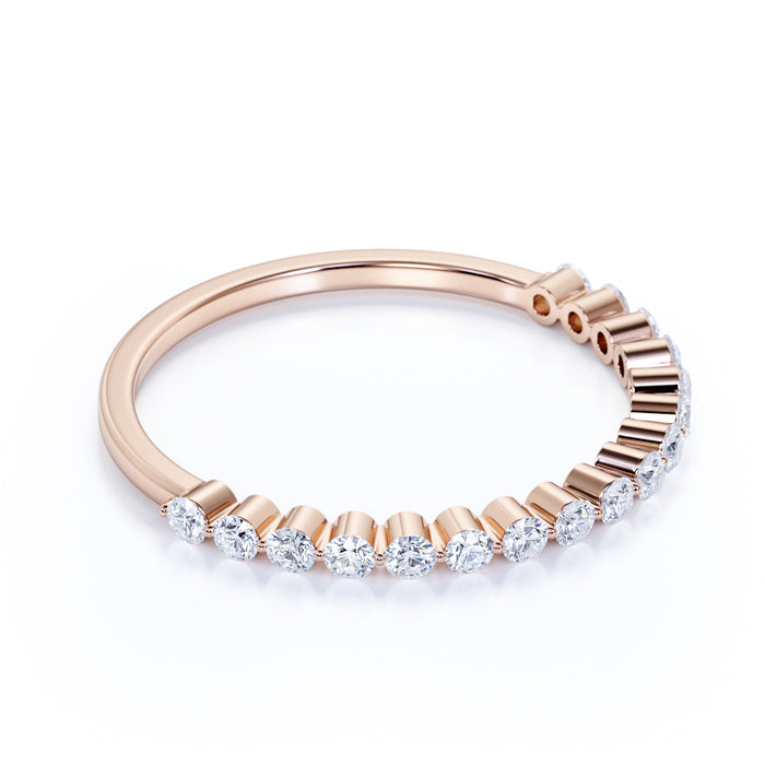 Exquisite Semi Eternity Stacking Wedding Ring Band in Rose Gold