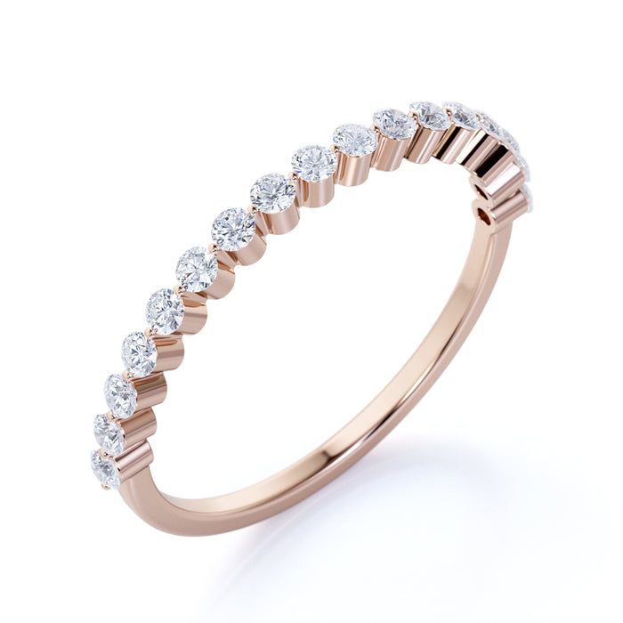 Exquisite Semi Eternity Stacking Wedding Ring Band in Rose Gold