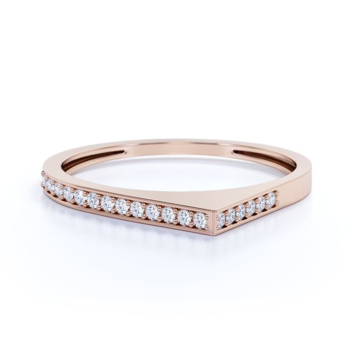 Geometric Design Stackable Ring with Round Cut Diamonds in Rose Gold