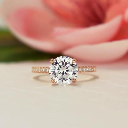 2.25 Carat Round Cut Accented Engagement Ring in Rose Gold over Sterling Silver