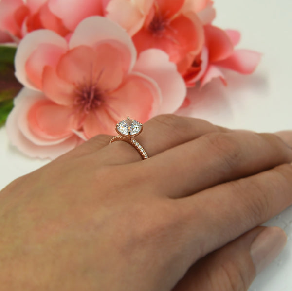 2.25 Carat Round Cut Accented Engagement Ring in Rose Gold over Sterling Silver
