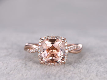 Big 2.50 Carat Cushion Cut Morganite and Diamond Split Shank Infinity Engagement Ring in Rose Gold