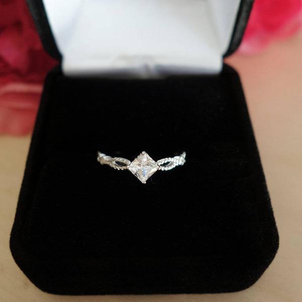 0.5 Carat Princess Cut Double Split Shank Engagement Ring in White Gold over Sterling Silver
