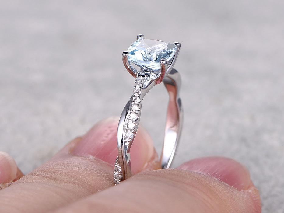 1.25 Carat Infinity Cushion Cut Aquamarine and Diamond Engagement Ring in White Gold