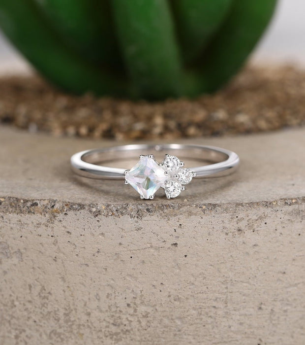 RAINBOW MOONSTONE + DIAMOND HALO ENGAGEMENT RING – Facets Of Earth
