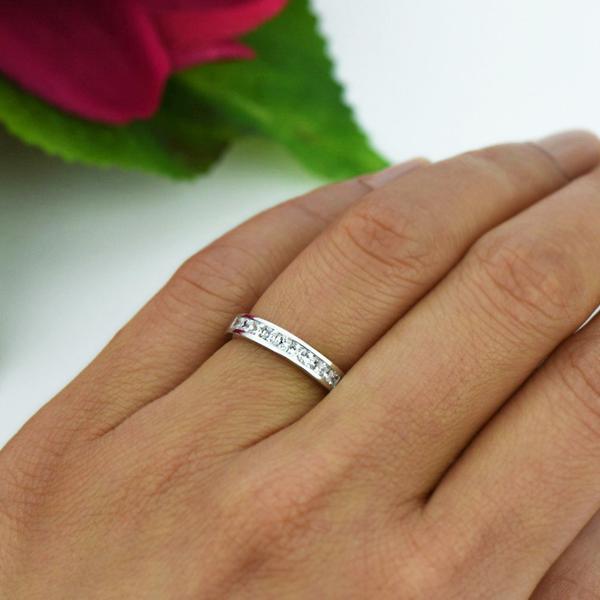 0.75 Carat Princess Channel Wedding Band in White Gold over Sterling Silver