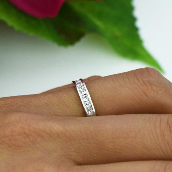 0.75 Carat Princess Channel Wedding Band in White Gold over Sterling Silver