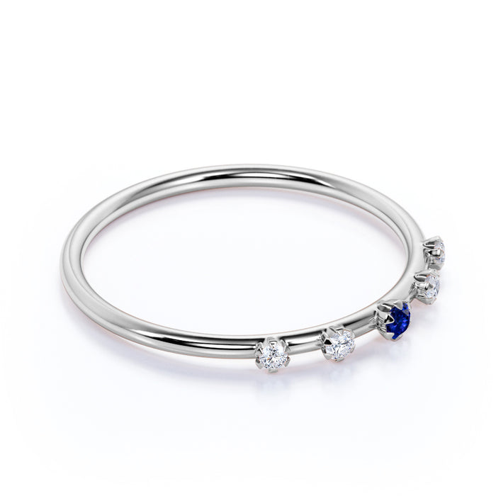 5 Stone Sapphire and Diamond Stacking Wedding Ring with Round Diamonds in White Gold