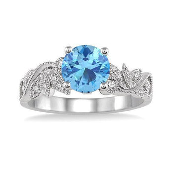 1.25 Carat Round cut Aquamarine and Diamond Engagement Ring for Her in White Gold