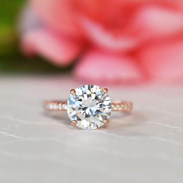 Accented 3.25 Carat Round Cut Engagement Ring in Rose Gold over Sterling Silver