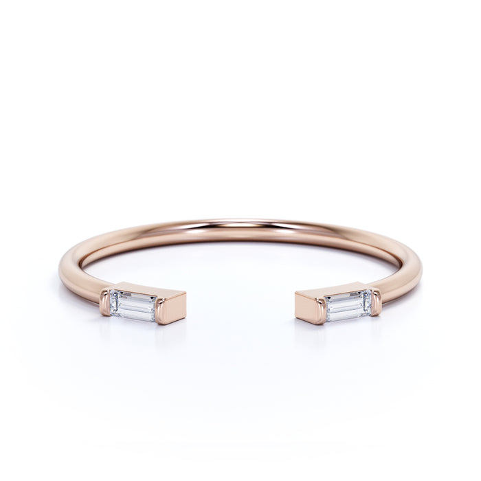Slick Baguette Cut Diamond Duo Mini Stacking Ring in Rose Gold