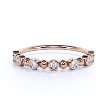 7 Stone Bezel Set White Diamond Stacking Wedding Ring Band in Rose Gold