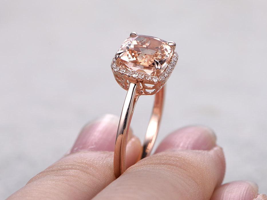 Solitaire Cushion Cut 1.25 Carat Morganite and Diamond Engagement Ring in Rose Gold