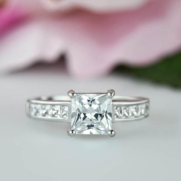 Final Sale: 1.5 Carat Princess Cut Channel Engagement Ring in White Gold over Sterling Silver