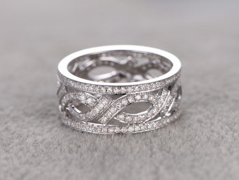 Designer 1 Carat Round cut Diamond Antique Wedding Ring Band in White Gold